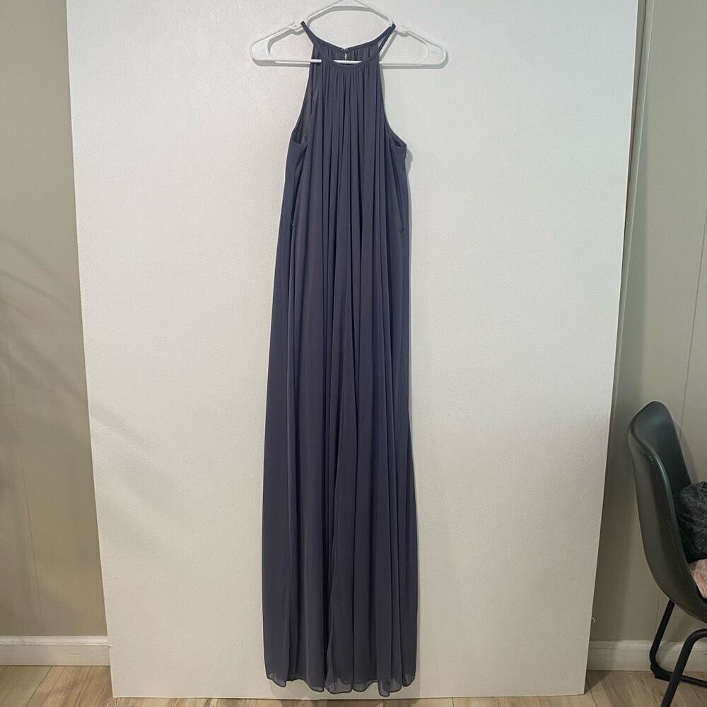 David’s Bridal Long High Neck Mesh Gown | Pewter | Size 6 | Formal Bridesmaid Pr